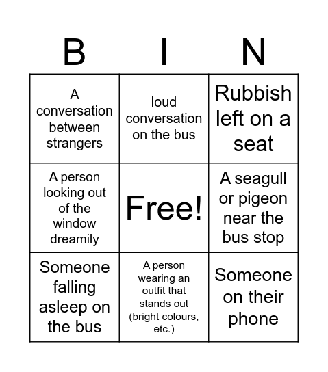 Bus Bingo Card