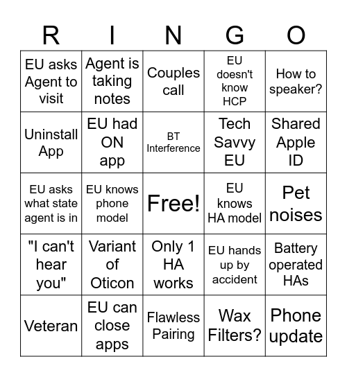 RINGO Bingo Card