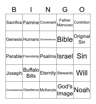 6th Grade Bingo Card