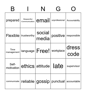 Workplace Professionalism Bingo Card