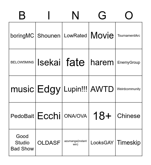 Untitled Bingo Card