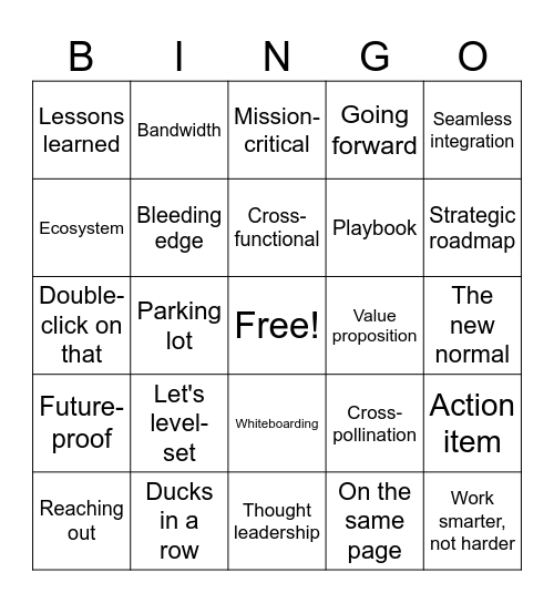 Work Jargon Bingo Card
