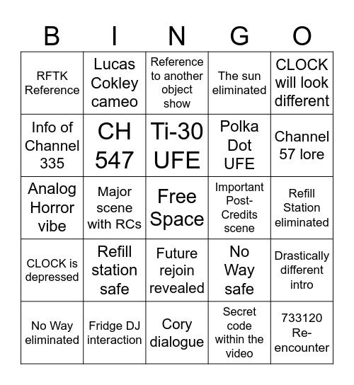 ITFT 8:00 Bingo Card