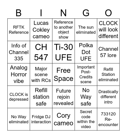 ITFT 8:00 Bingo Card
