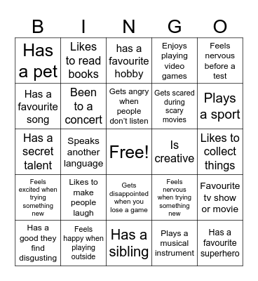 Feelings and Strengths BINGO Card