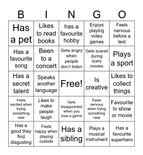 Feelings and Strengths BINGO Card