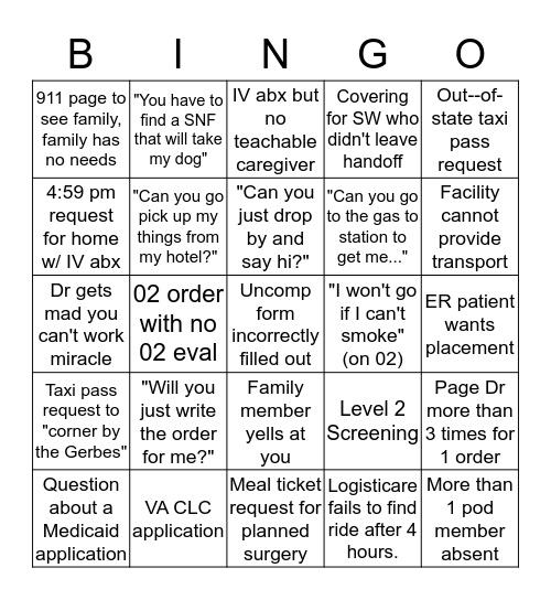 Social Work BINGO Card