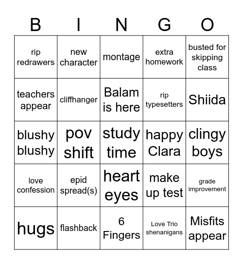 Epilogue Bingo Card