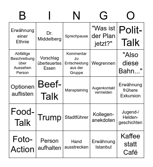 Exkursion 2025 Bingo Card