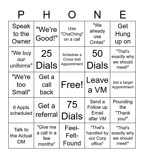 Phone Block Bingo Card