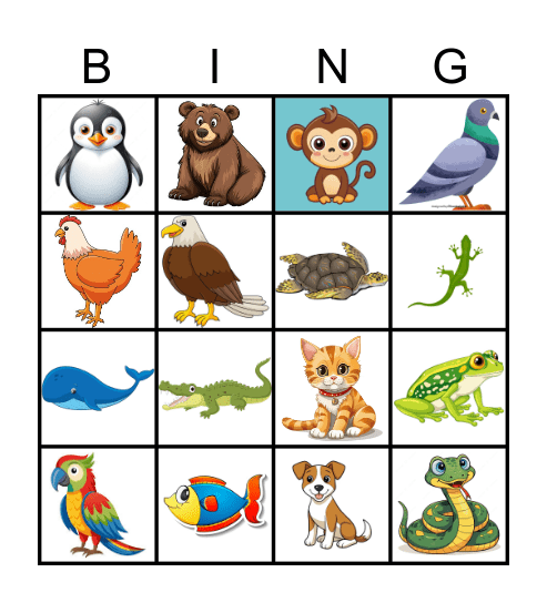 Animal Bingo Card