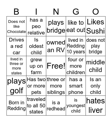 Getting to Know You Bingo Card