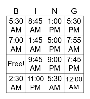 TIME TIME Bingo Card