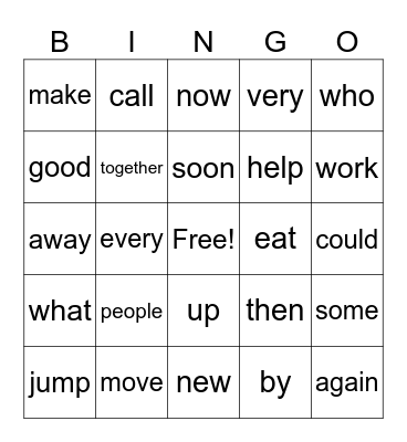 1st Sight Words Bingo Card