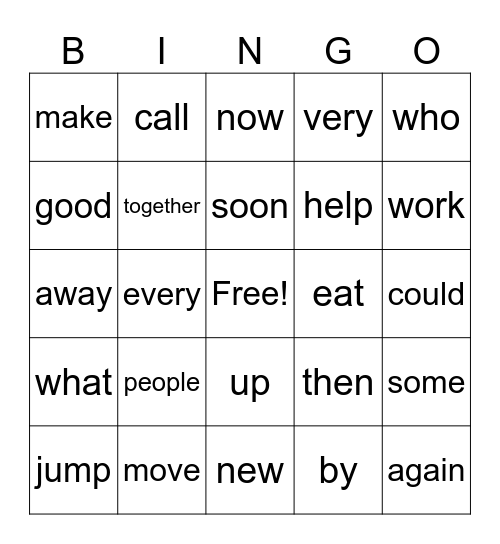 1st Sight Words Bingo Card