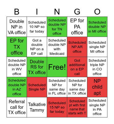 Seahorse Wacky Wednesday Bingo Card
