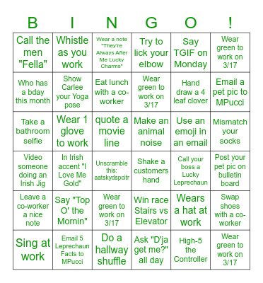 Leprechaun Bingo Card