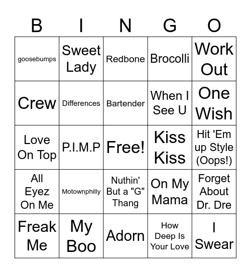 R&B/Hip-Hop Music Bingo #2 Bingo Card