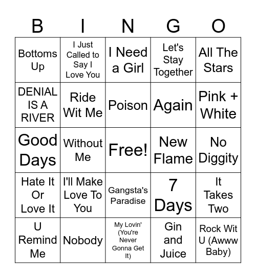 R&B/Hip-Hop Music Bingo #3 Bingo Card