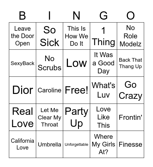 R&B/Hip-Hop Music Bingo #4 Bingo Card