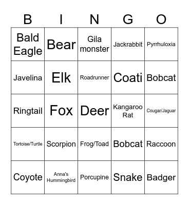 Arizona & New Mexico Bingo Card