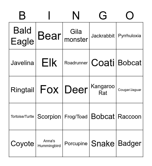 Arizona & New Mexico Bingo Card