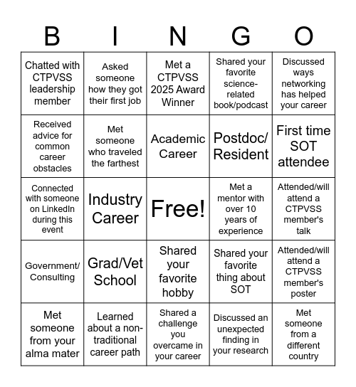 CTPVSS Mentoring Bingo Card