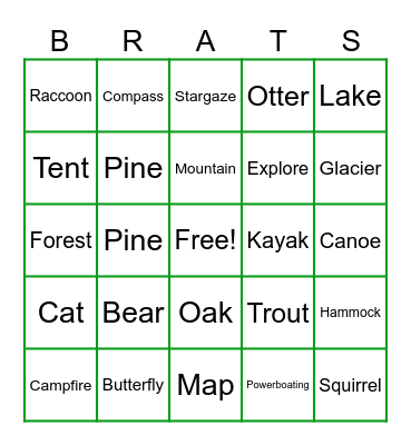 Great Outdoors Bingo Card