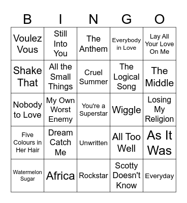 Kimbo's Greatest Hits Bingo Card