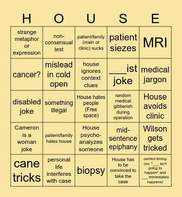 House M.D. Bingo Card