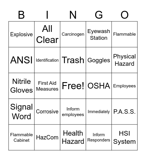 NHO BINGO EHS Bingo Card