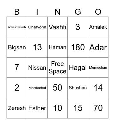 Purim Bingo Card