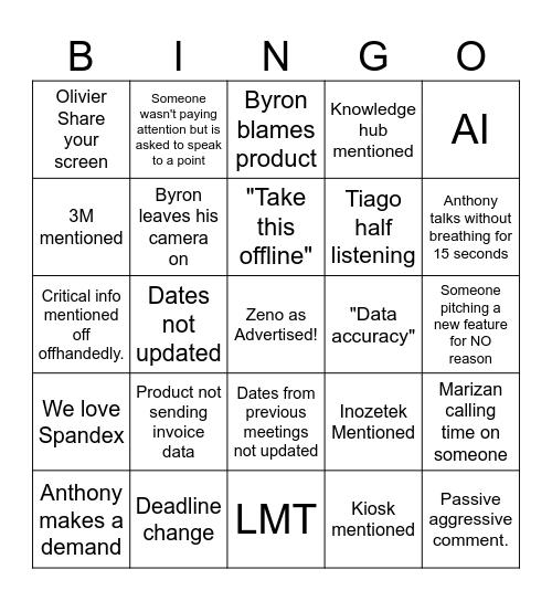 Wednesday Bingo Card