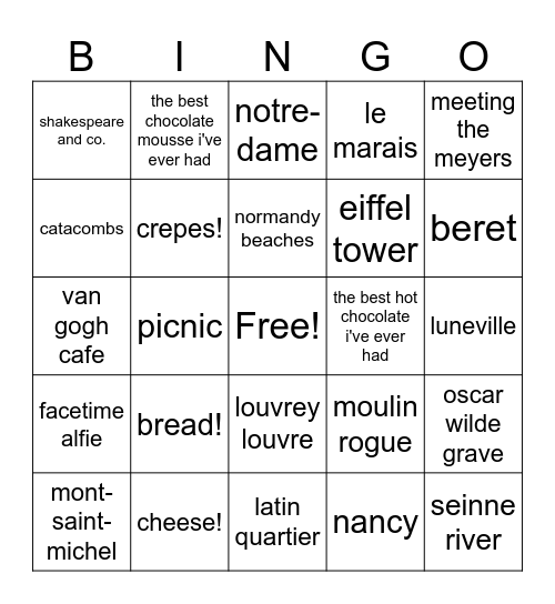 🇫🇷 Bingo Card