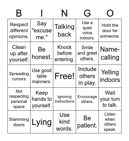 Respect BINGO Card