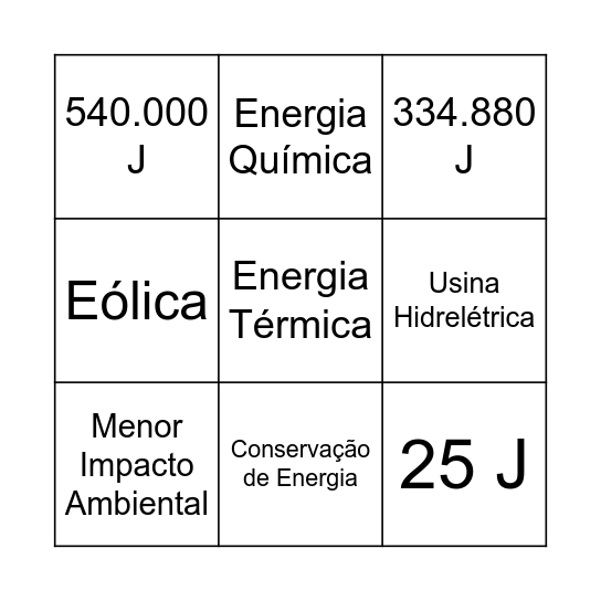 BINGO ENERGÉTICO Bingo Card