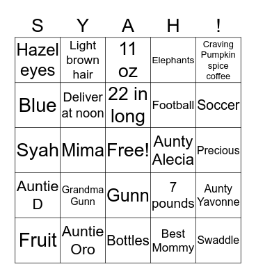 Josyah Bingo Card