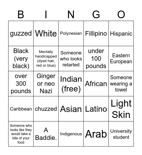 Uber driver bingo Card