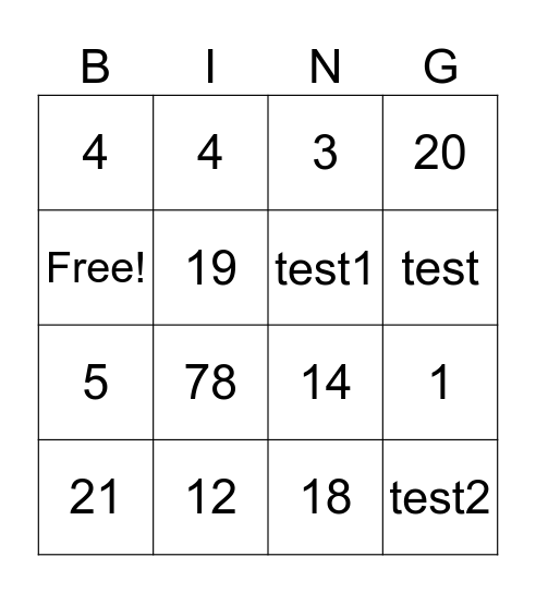 Test Super Expo-sciences Bingo Card