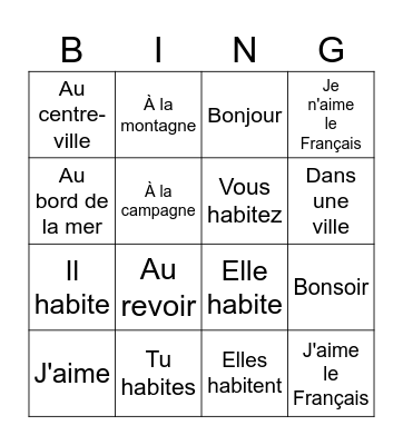 French! Bingo Card