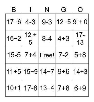 Fluency Test Bingo Card