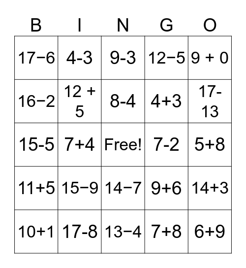 Fluency Test Bingo Card