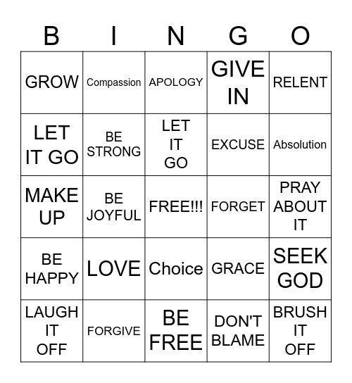 FORGIVENESS Bingo Card