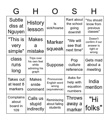 Ghosh Bingo Card