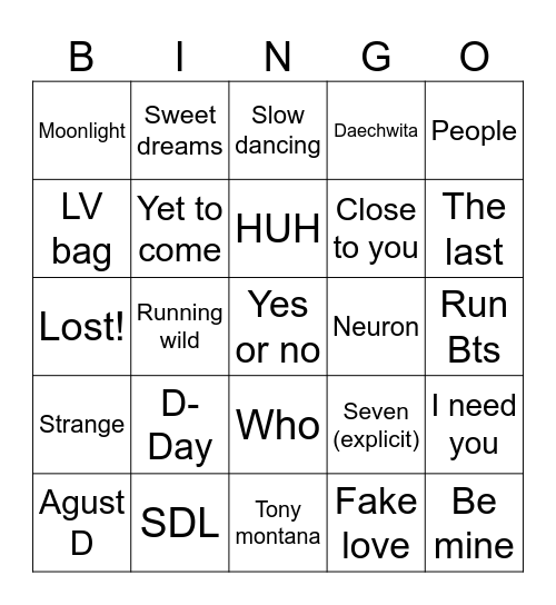 Hobinkook ! Bingo Card