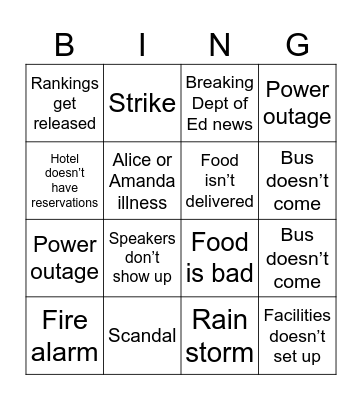 Scholars Day Bingo Card