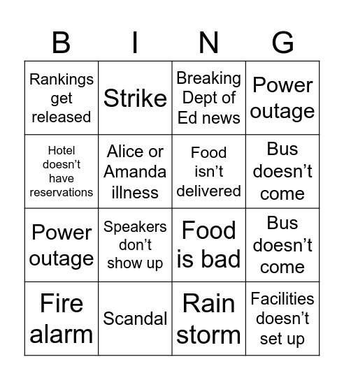 Scholars Day Bingo Card