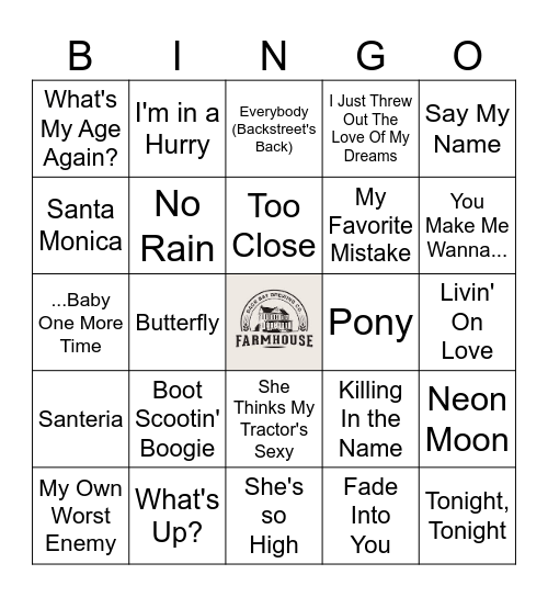 90's Hits Bingo Card