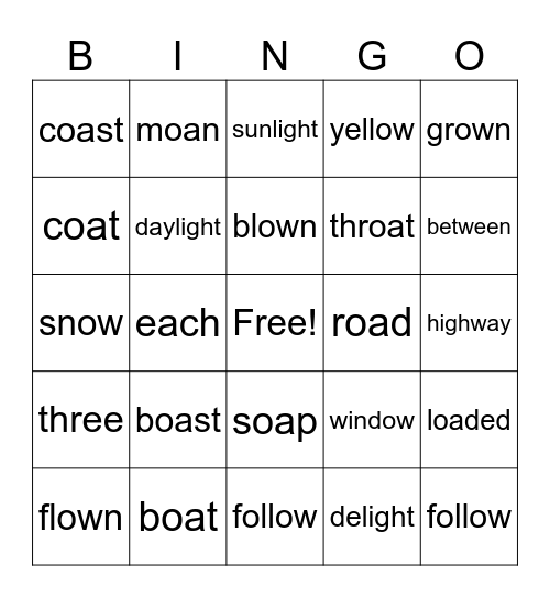 Vowel Teams Bingo Card