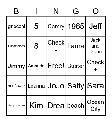 Amy's 60th Bingo Card